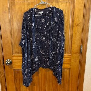 LOFT Navy and White Floral Open-Front Cardigan